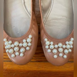 Valentino Nude Leather Ballet Flats with Pearls